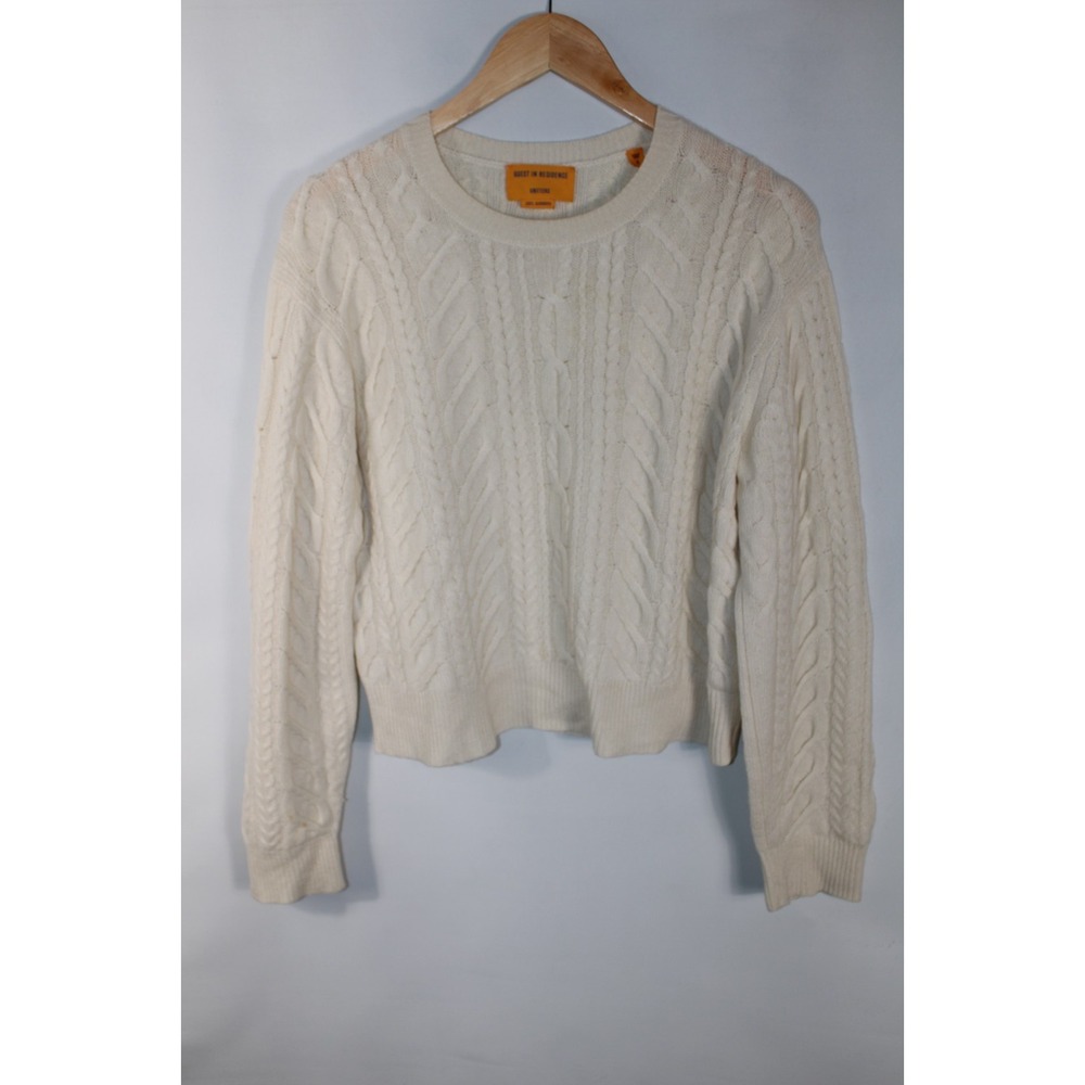 Guest in Residence Knitters Women's Small Beige Cable Knit Cashmere Sweater